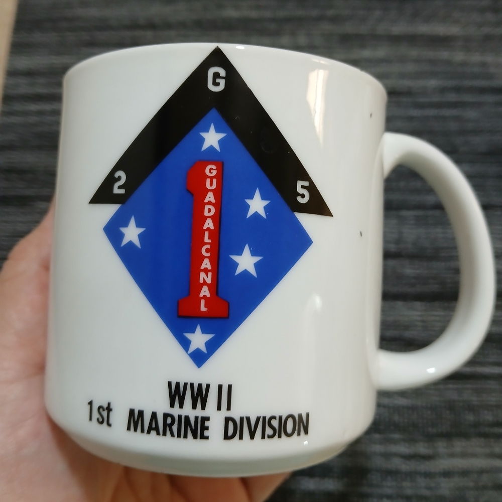 VTG Pink Point Ceramics 2G5 Guadalcanal  WWII 1st Marone Division Coffee Mug